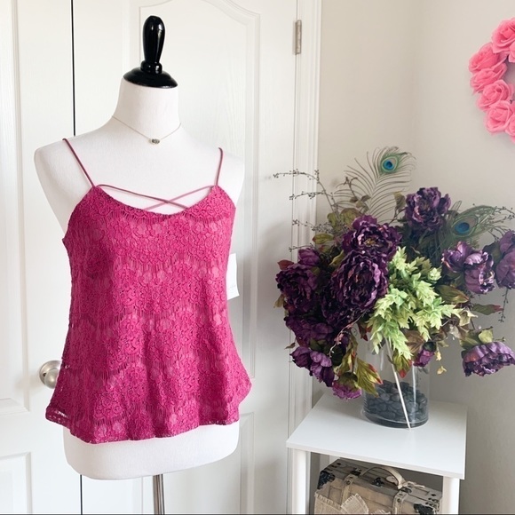 Love Fire Fuchsia Lace Lined Tank Top - Picture 3 of 10